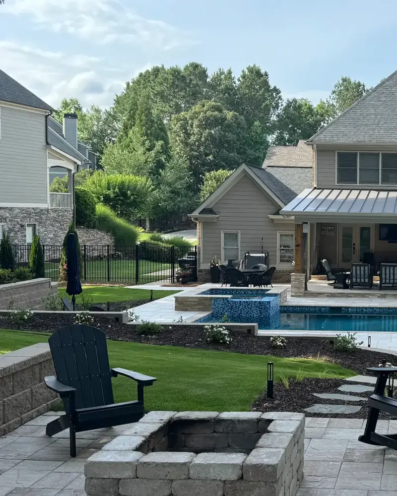 Acworth RutherfordMade custom pool with cabana, patio, retaining walls, and landscape